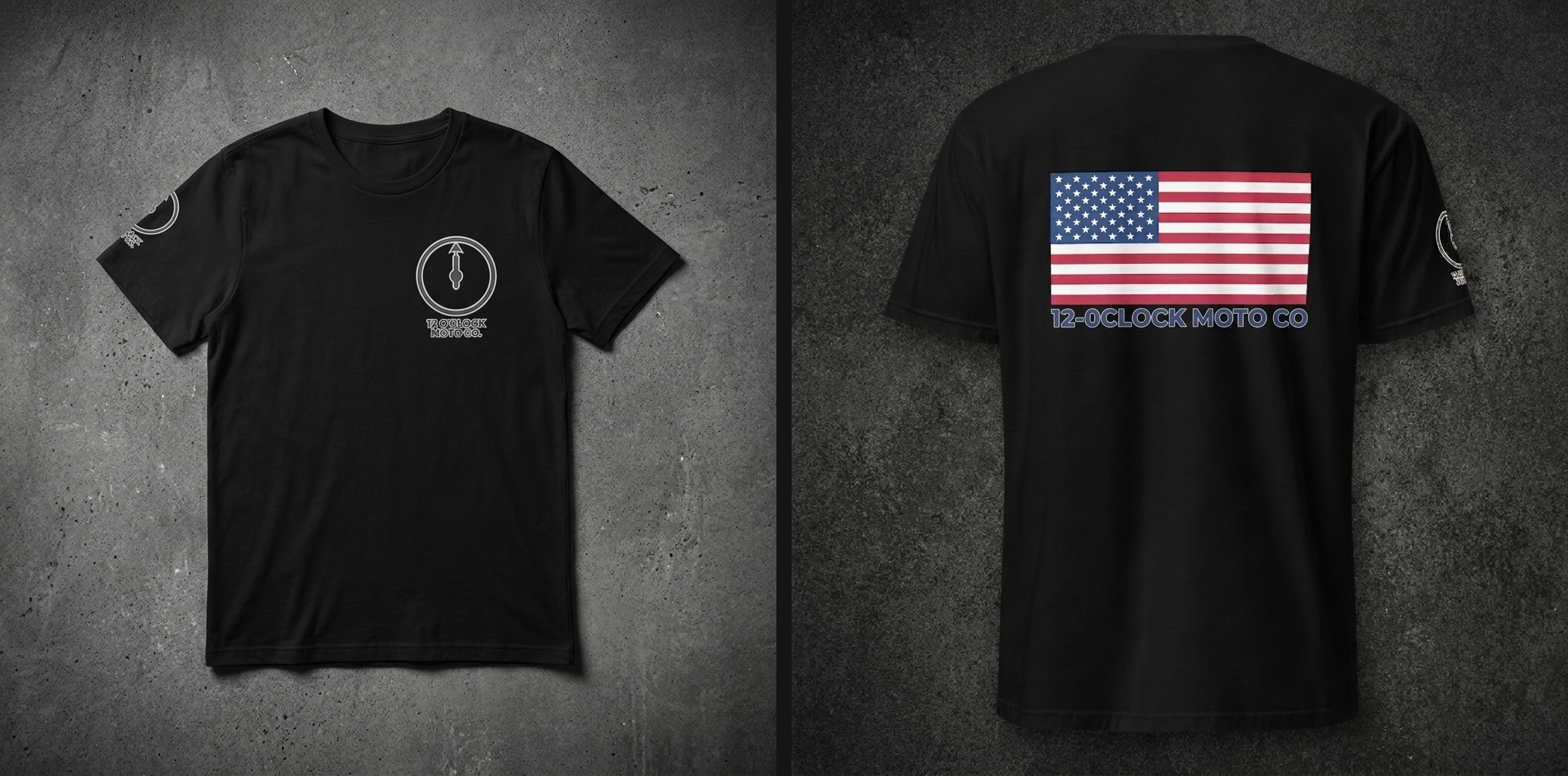 MOTO CO. BACK FLAG TEE — on model