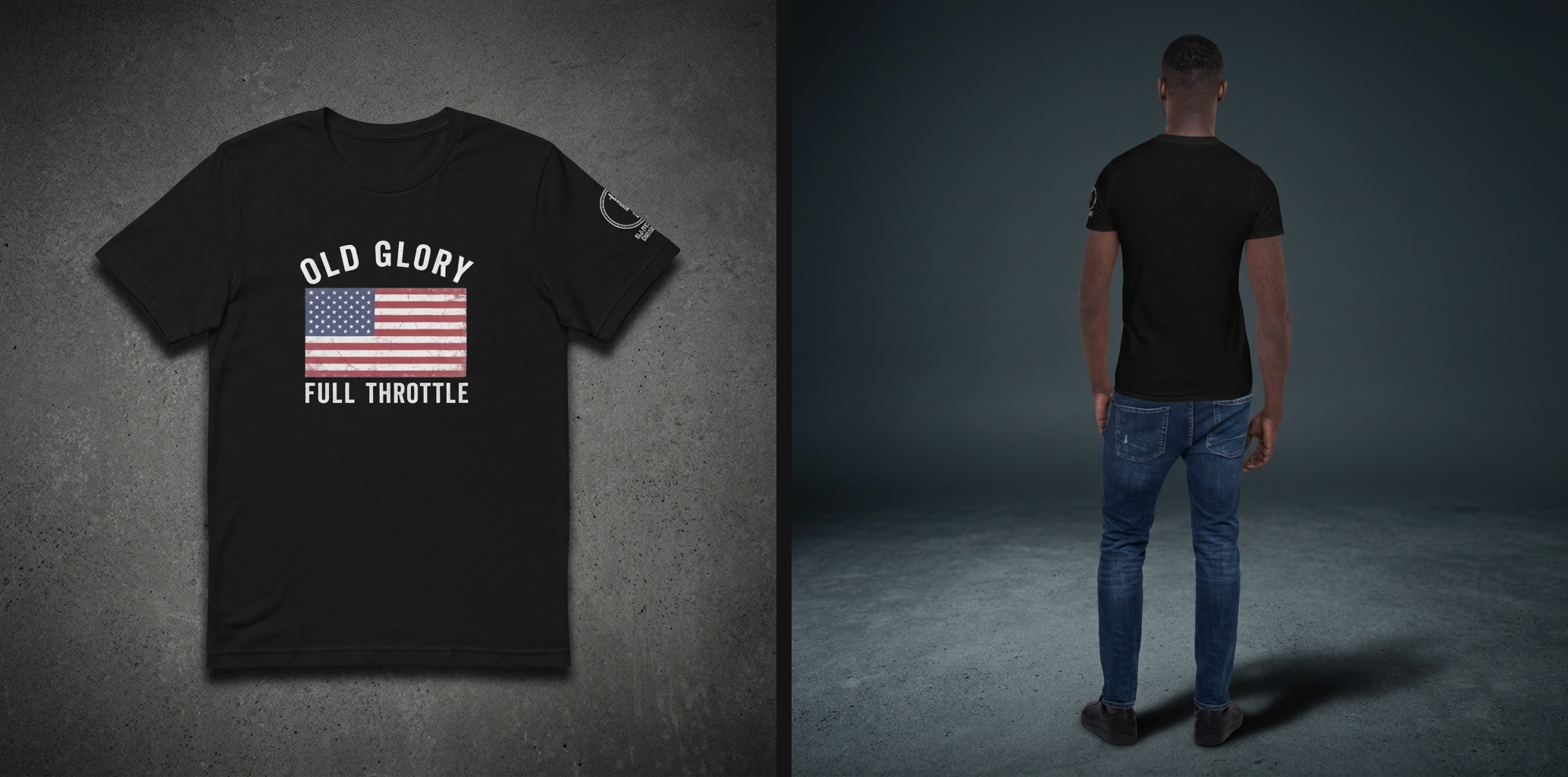 OLD GLORY FULL THROTTLE TEE — on model
